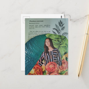 Een dame met pizzacollage en zomerpret briefkaart