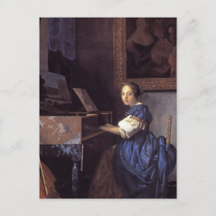 Een dame zit in het maagdenvlies briefkaart