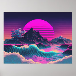 Een dampgolfzonsondergang die de oceaan overziet poster