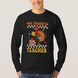 Eén dankbare leraar kalkoen retro thanksgiving her t-shirt