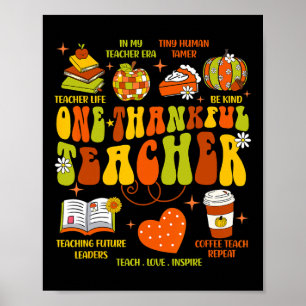 Een dankbare leraar Retro Groovy leraar Thanksgivi Poster