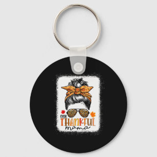 Een dankbare mama Messy Bun Leopard Mam Herfst Dan Sleutelhanger