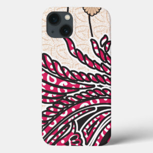 Een decoratief paisley-ontwerp met levendige rode iPhone 13 hoesje