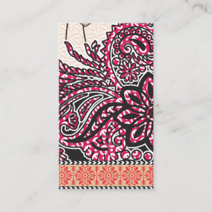 Een decoratief paisley-ontwerp met levendige rode  visitekaartje
