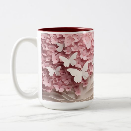 Een delicate aanraking van Natuur: 3D Vlinder Koff Tweekleurige Koffiemok (Links)