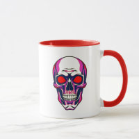 Een demon met rode ogen en neonkleuren.