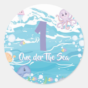 Eén-der onder de zee eerste verjaardagsfeestje ronde sticker