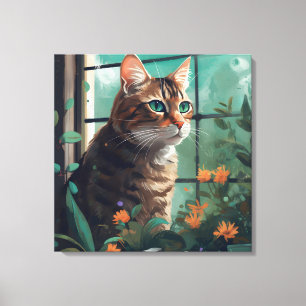 Een digitaal portret van een kat op canvas