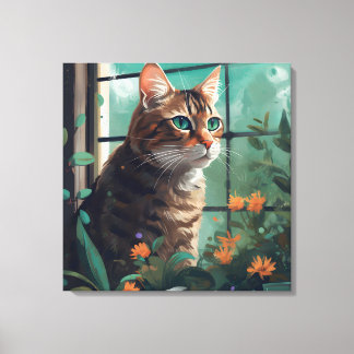 Een digitaal portret van een kat op canvas afdruk