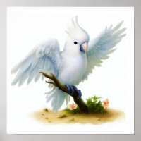 Een digitaal schilderij van een Molukse kaketoe