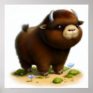 Een digitaal schilderij van een Schattigee Musk Ox Poster