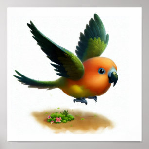 Een digitaal schilderij van een Schattigee Oranje Poster
