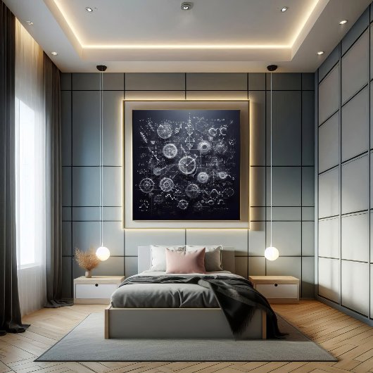 Een digitale blauwdruk met wiskundige vergelijking poster