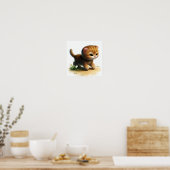 Een digitale schildering van een knappe junglekat poster (Keuken)