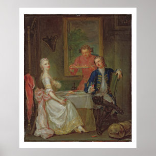 Een diner-gesprek (een Man en vrouw Drink op Poster