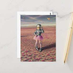 Een disco astronaut in een klaprozenweide die goud briefkaart