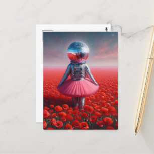 Een discoastronaut in een papaverweide briefkaart