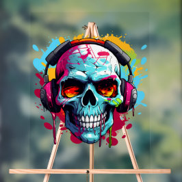 Een DJ POP ART SKULL Acryl Teken Bord