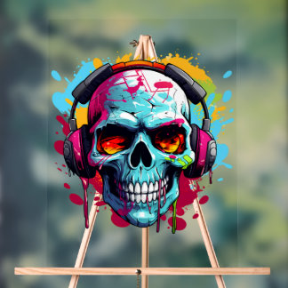 Een DJ POP ART SKULL Acryl Teken Bord