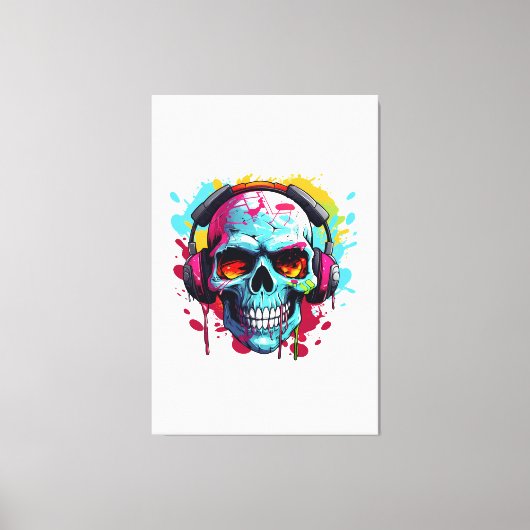 Een DJ POP ART SKULL Acryl Teken Canvas Afdruk (Voorkant)