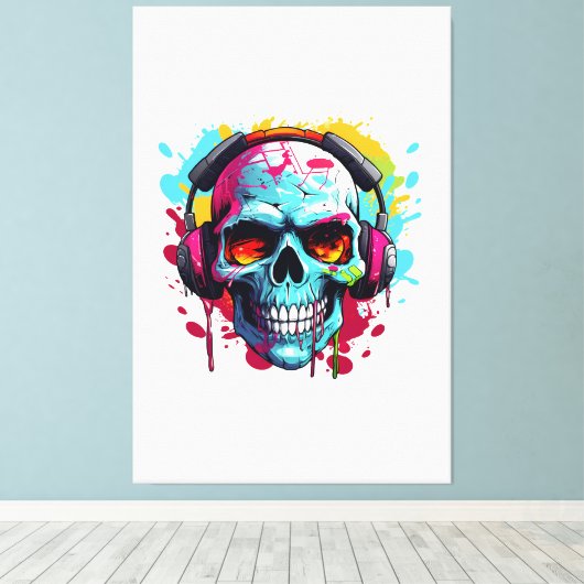 Een DJ POP ART SKULL Acryl Teken Canvas Afdruk (Insitu (Houten vloer))
