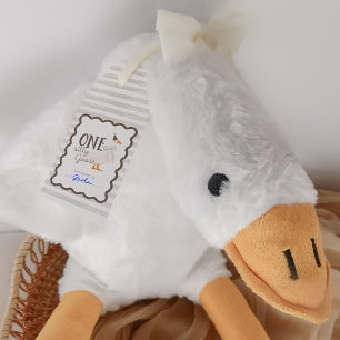 Eén domme gans 1e verjaardag adoptie knuffel cadeaulabel