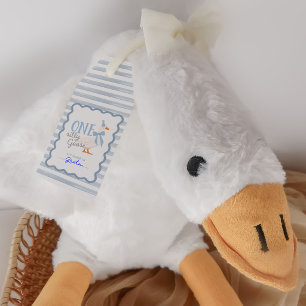 Een domme gans 1e verjaardag adoptie knuffel cadeaulabel