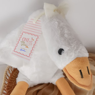 Een domme gans 1e verjaardag adoptie knuffel cadeaulabel
