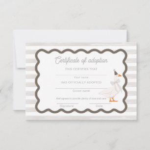 Eén Domme Gans 1e Verjaardags Adoptie Certificaat Kaart