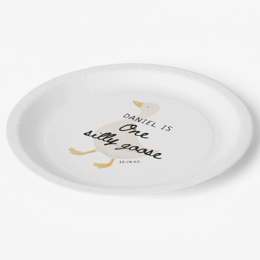 Eén domme gans 1e verjaardagsfeest cadeautje papieren bordje (Gekanteld)