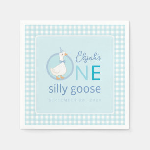 Eén domme gans blauw geruit schattig jongetje eers servet