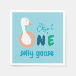 Eén domme gans Blauw jongen eerste verjaardagsfees Servet