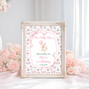 Eén domme gans bloemrijke 1e verjaardag welkom poster