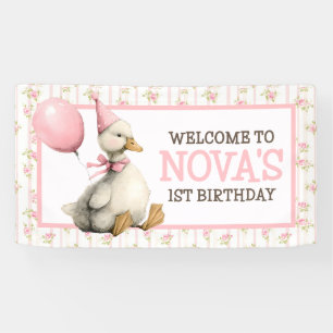 Eén domme gans gepersonaliseerde roze 1e verjaarda spandoek