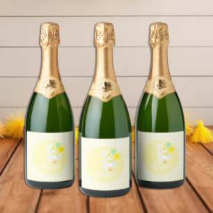 Eén domme gans geruite dranklabel voor 1e verjaard sparkling wijnetiket