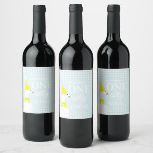 Een domme gans geruite dranklabel voor 1e verjaard wijn etiket
