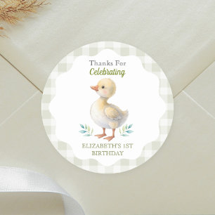 Een domme gans groene geruite baby eerste verjaard ronde sticker