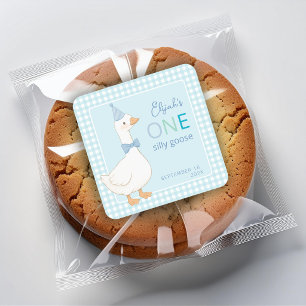 Eén domme gans jongen eerste verjaardag blauwe fee vierkante sticker
