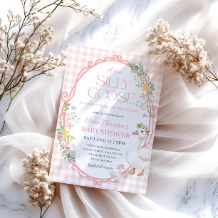 Eén domme gans meisje baby shower roze gingham kaart