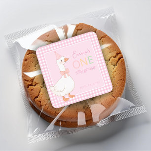 Eén domme gans meisje eerste verjaardag roze feest vierkante sticker