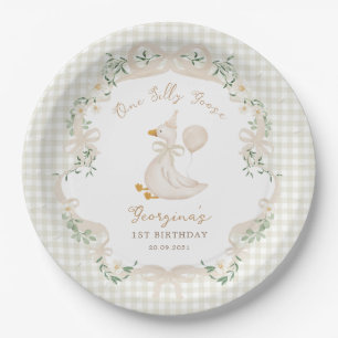 Eén domme gans Neutrale strik gingham 1e verjaarda Papieren Bordje