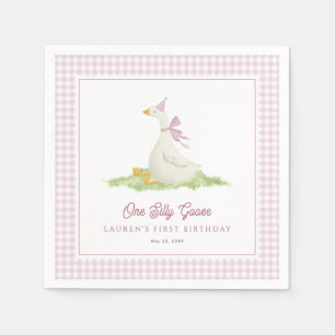 Eén domme gans roze geruite eerste verjaardag servet