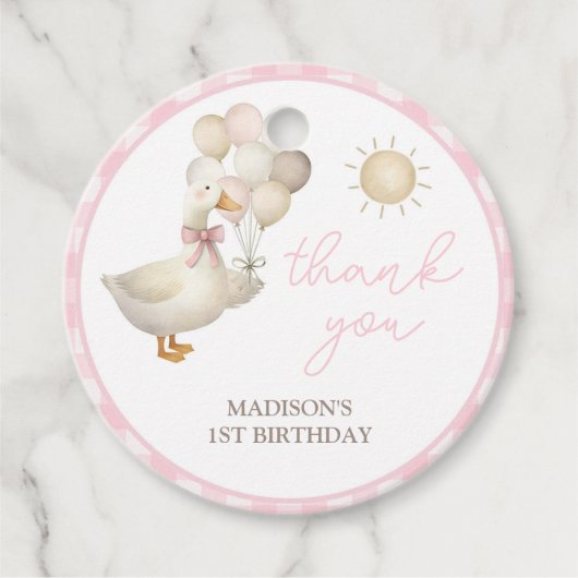 EEN Domme Gans, Roze Gingham, Retro Bedankjes Labels (Voorkant)