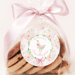 Eén domme gans Roze lint Meisje 1e verjaardag Ronde Sticker