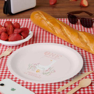 Een domme gans roze meisjes 1e verjaardag papieren bordje