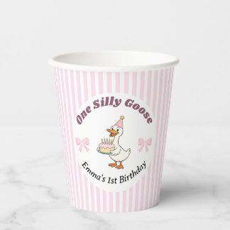 Eén domme gans roze strik 1e verjaardag papieren bekers