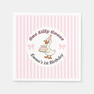 Eén domme gans roze strik 1e verjaardag servet