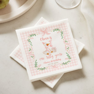 Eén domme gans roze strik bloem 1e verjaardag servet