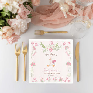 Eén domme gans vintage roze eend 1e verjaardag servet