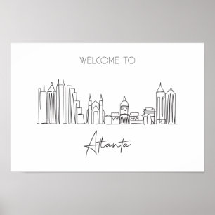 Eén doorlopende lijntekening van Atlanta Skyline Poster